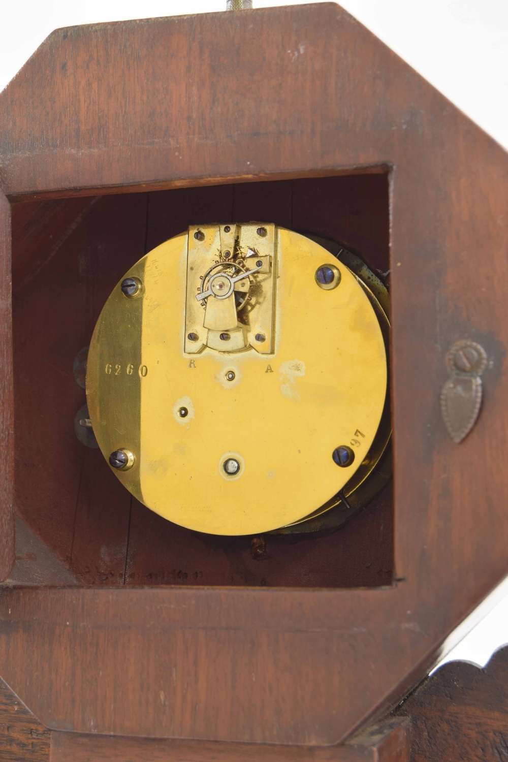 French rosewood and brass inlaid mantel clock timepiece with platform escapement, the 4" white - Image 2 of 2