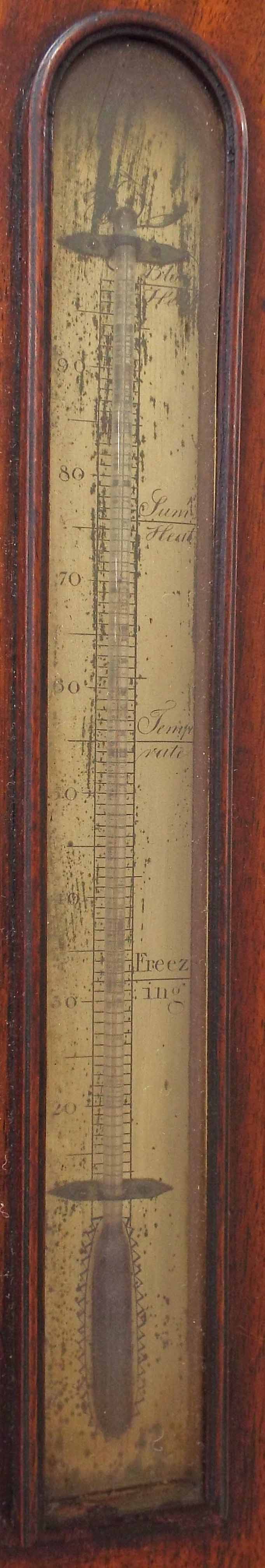 Early mahogany banjo barometer/thermometer, the 8" silvered dial signed Poneione Colombo, no. 180 - Image 3 of 3