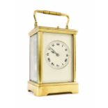 Good French repeater carriage clock striking on a gong, the 2.25" silvered dial within a silvered