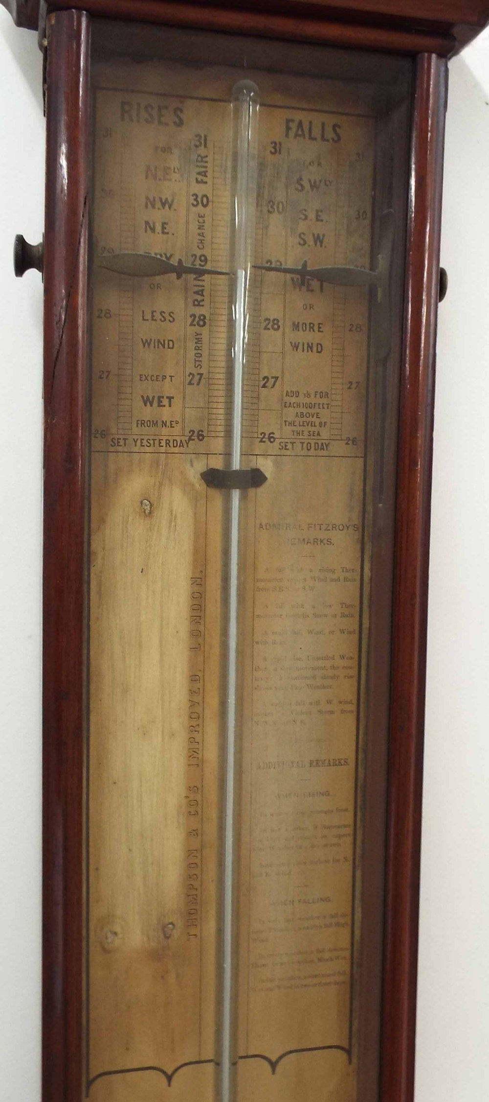 Admiral Fitzroy barometer (lacking thermometer), within a mahogany case - Image 2 of 3