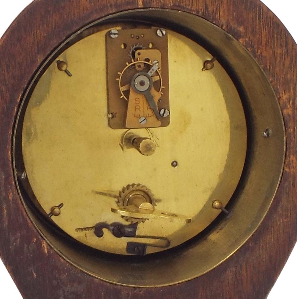 Walnut balloon mantel clock timepiece with platform escapement, the 3.25" white dial signed - Image 2 of 2