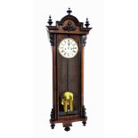 Walnut and ebonised double weight Vienna regulator wall clock, the 6.25" white dial with