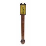 Good mahogany stick barometer, the brass scale signed G. Adams, Fleet Street London, over a flat