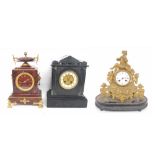 French red marble and gilt metal mounted two train mantel clock, the S. Marti movement striking on a
