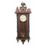 Gustav Becker oak and pine double weight Vienna regulator wall clock, the 7" cream dial with