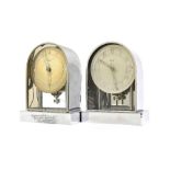 Two similar Bulle chrome case electric mantel clocks, 7.75" high