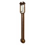 Good mahogany stick barometer, the silvered scale signed Ronketti, Manchester, over a chevron banded