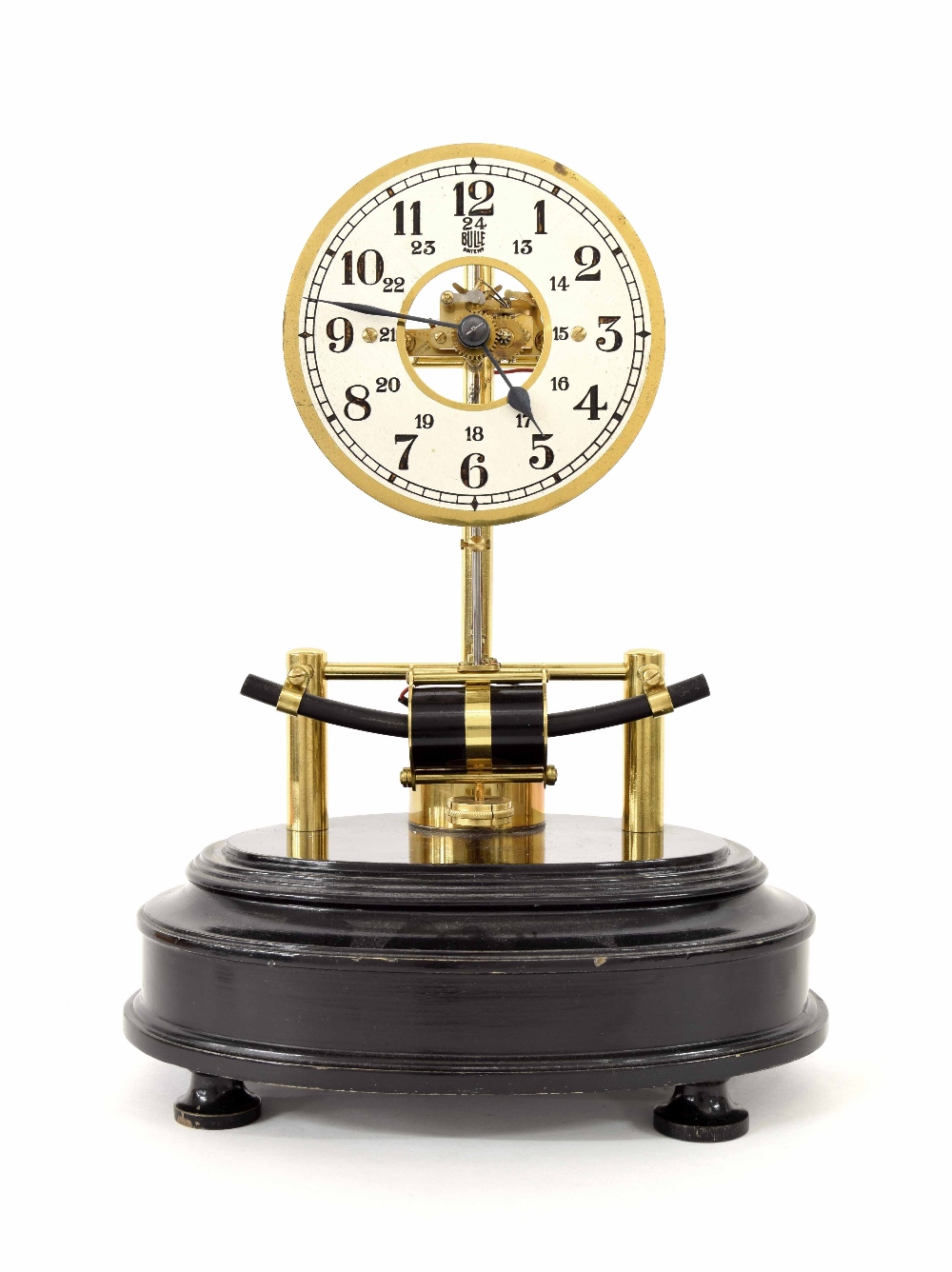 Bulle Patent electric mantel clock, the 5" silvered twenty-four hour dial with skeletonised - Image 3 of 3