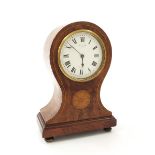 Walnut balloon mantel clock timepiece with platform escapement, the 3.25" white dial signed