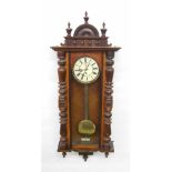 Walnut single weight Vienna regulator wall clock, the 7" cream dial with subsidiary seconds dial,