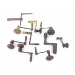 Ten various crank handle keys (10)