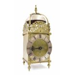 Brass lantern clock with platform movement, 15.5" high