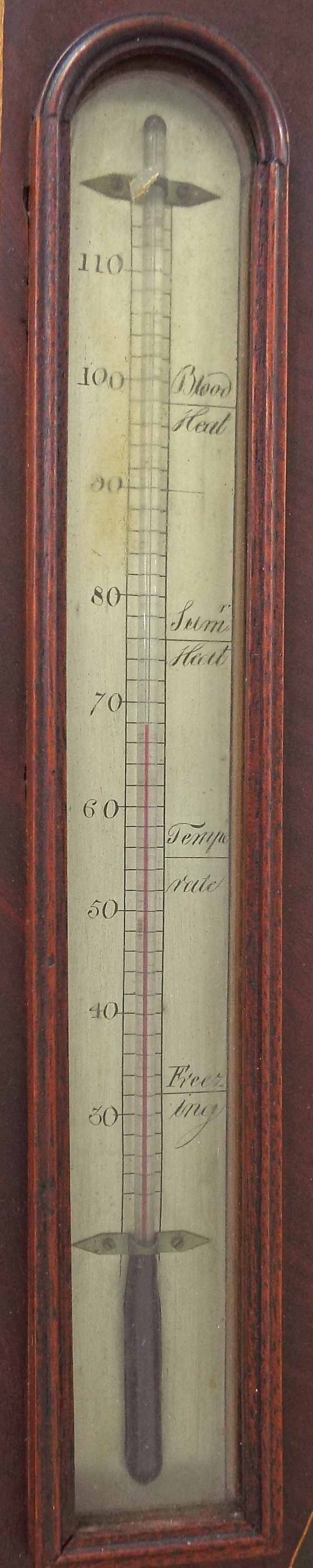 Mahogany inlaid banjo barometer/thermometer, the 8" silvered dial signed B. Mazzuchi & Co, - Image 2 of 3