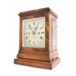 Good English satin walnut double fusee library clock, the silvered dial signed George Clark, 220,