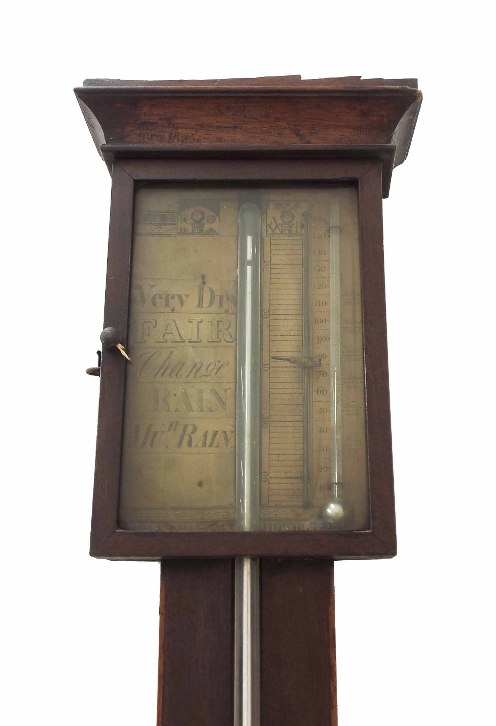 Mahogany stick barometer, signed Charles Halifax, Howorth on the paper scale, over a flat boxwood - Image 2 of 2