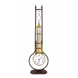 Good French ormolu swinging gridiron pendulum clock, the 9.75" convex enamel dial signed Roux a