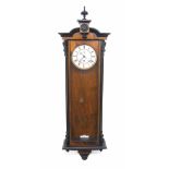 Walnut single weight Vienna regulator wall clock, the 6.25" white dial with subsidiary seconds dial,