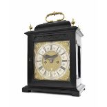 Good English ebonised small double fusee bracket clock, the 7" square brass dial signed Cha Gretton,