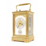 Good repeater alarm carriage clock striking the hours and quarters on a gong, the 2.25" ornate