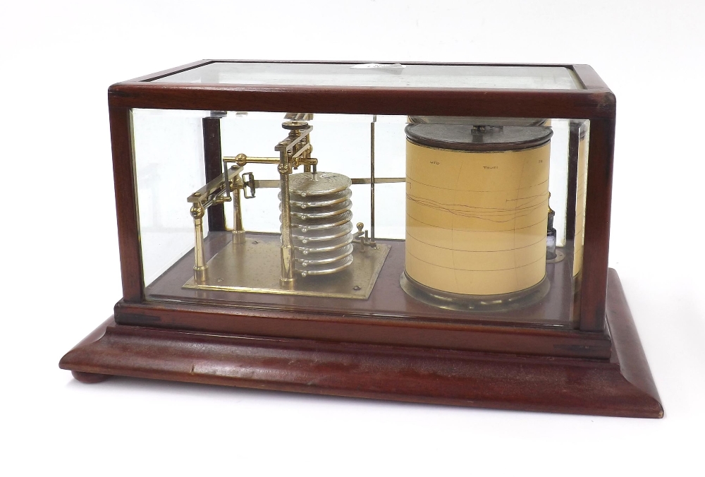 Mahogany barograph, within a bevelled glazed mahogany case with stepped plinth, 14.25" wide overall - Image 2 of 3