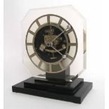 Ato electric mantel clock, the 5.25" silvered Perspex chapter ring within an octagonal surround