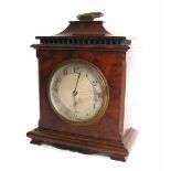 Small French birds eye maple clock timepiece with platform escapement, the 3.5" silvered dial signed