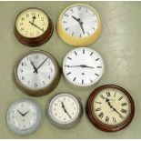 Synchronome electric 8" slave dial within a turned wooden surround; also six other various