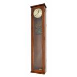 Synchronome electric master clock, the 6.25" silvered dial within an oak glazed stepped case, 50.5"