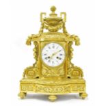 Impressive French two train ormolu mantel clock striking on a bell, the 4.75" white dial signed F.