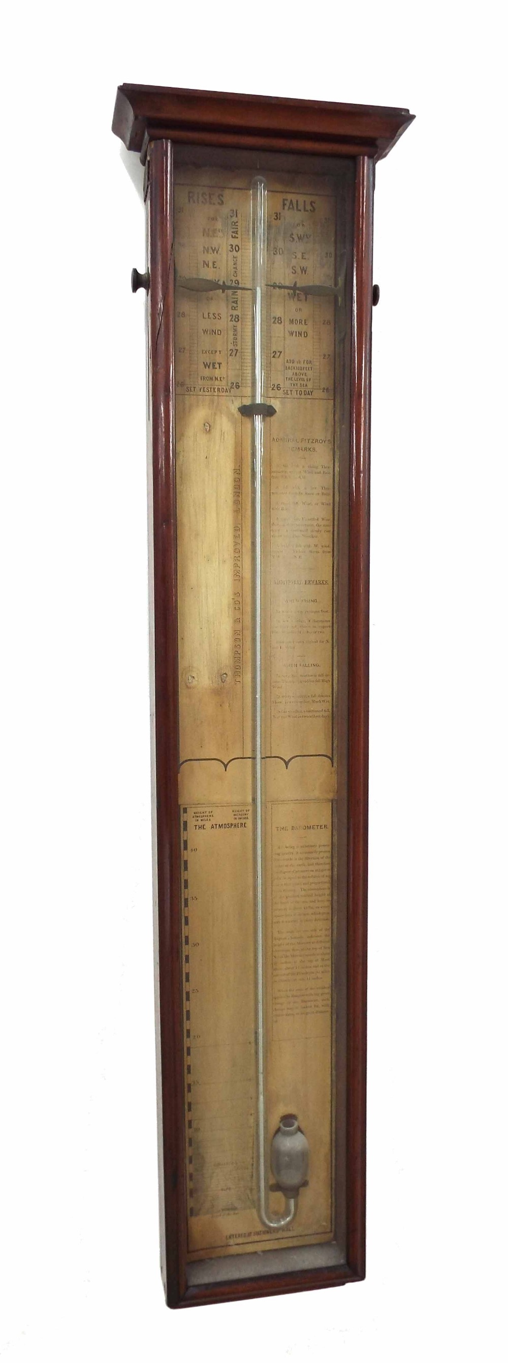 Admiral Fitzroy barometer (lacking thermometer), within a mahogany case