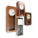 Contemporary Synchronome electric wall clock, the 7.25" silvered dial within a glazed mahogany case,