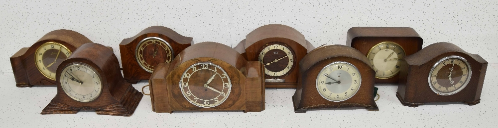 Eight various wooden cased electric and mechanical mantel clocks by Smith's, Bentima and other