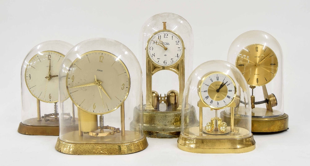 Tiffany Never Wind electric mantel clock, under a glass dome, 10.25" high; also four other various