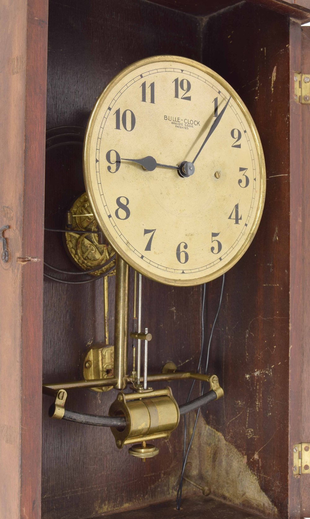 Rare French Bulle-Clock striking wall clock, the 6.5" gilt dial within an inlaid mahogany glazed cas - Image 2 of 2