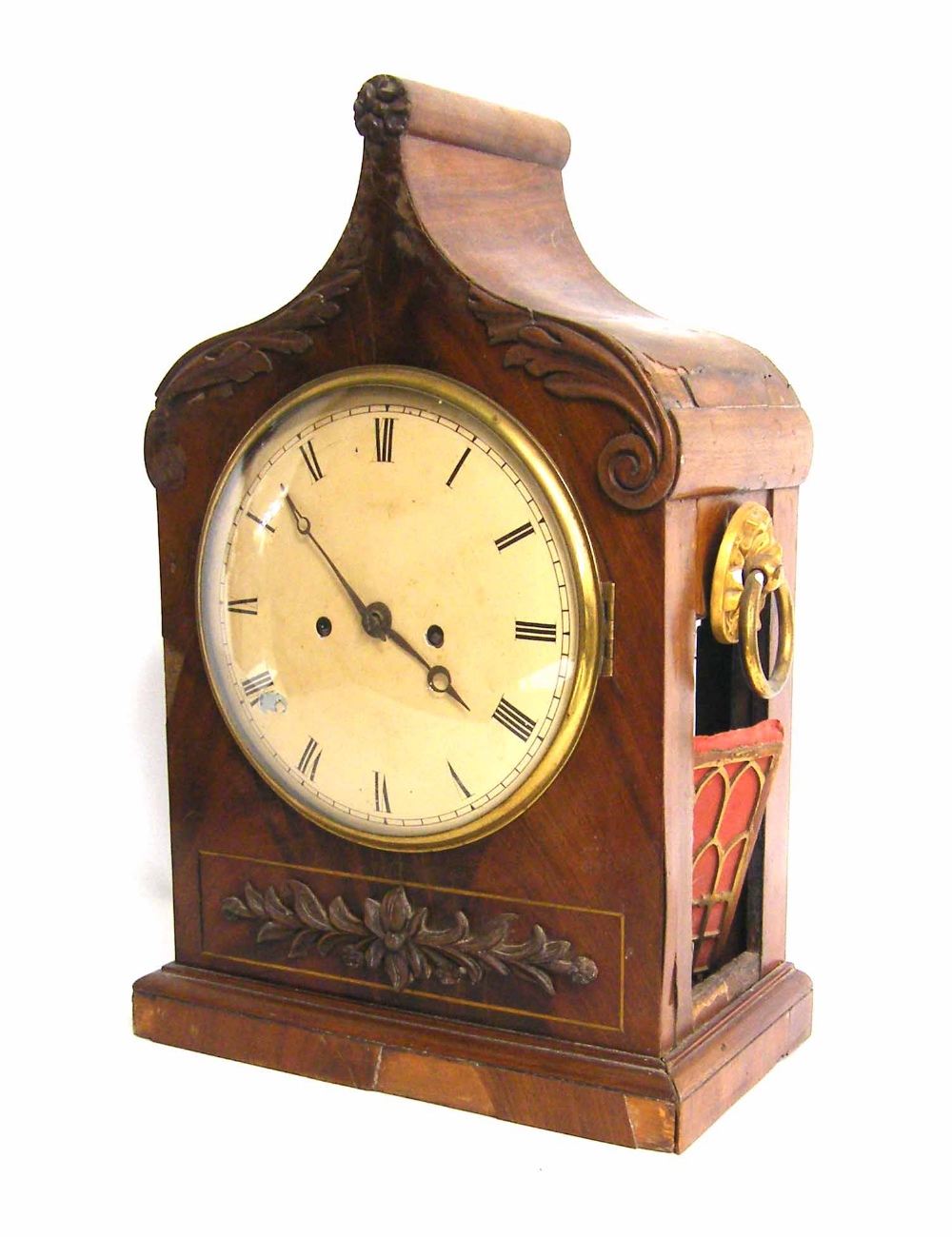 Mahogany double fusee bracket clock in need of extensive restoration, the 8" cream dial within a