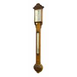 Good oak stick barometer/thermometer signed Davis, Leeds on the angled ivory plate, over a flat
