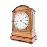 Good English birds eye maple triple fusee bracket clock, the 8" white dial and movement back plate