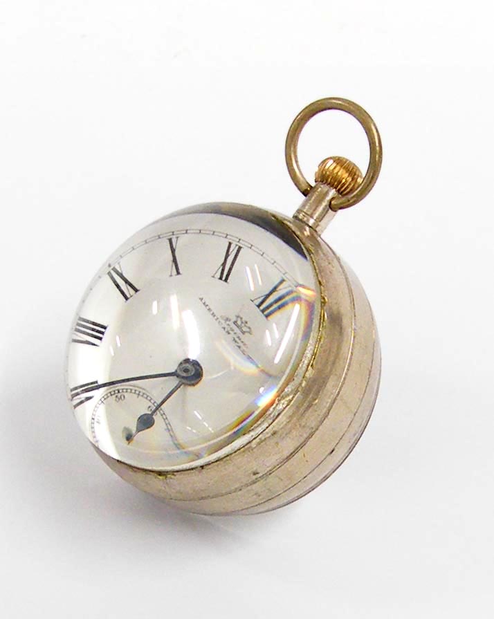 Waltham desk ball clock watch, the movement signed American Waltham, U.S.A. Traveler, no.