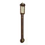 Mahogany stick barometer signed Torre & Co, London to the silvered scale, over a flat trunk to the