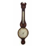 Mahogany inlaid banjo barometer/thermometer, the 8" silvered dial signed B. Mazzuchi & Co,