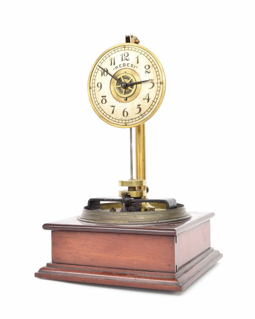 'Rebesi' electric mantel clock, the 3.5" silvered dial under a glass dome and upon a stepped - Image 3 of 3