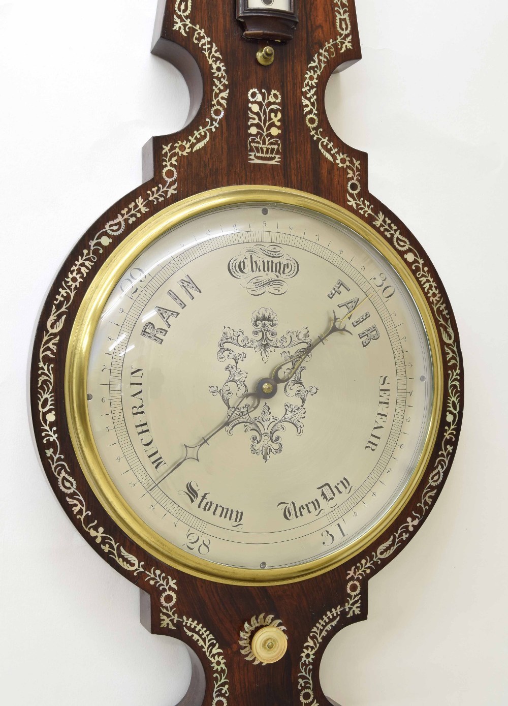 Good four glass rosewood and mother of pearl inlaid banjo barometer, the 10" principal silvered dial - Image 3 of 3
