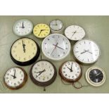 Synchronome 11" electric slave dial; also ten other various slave dials and eletric wall clocks (