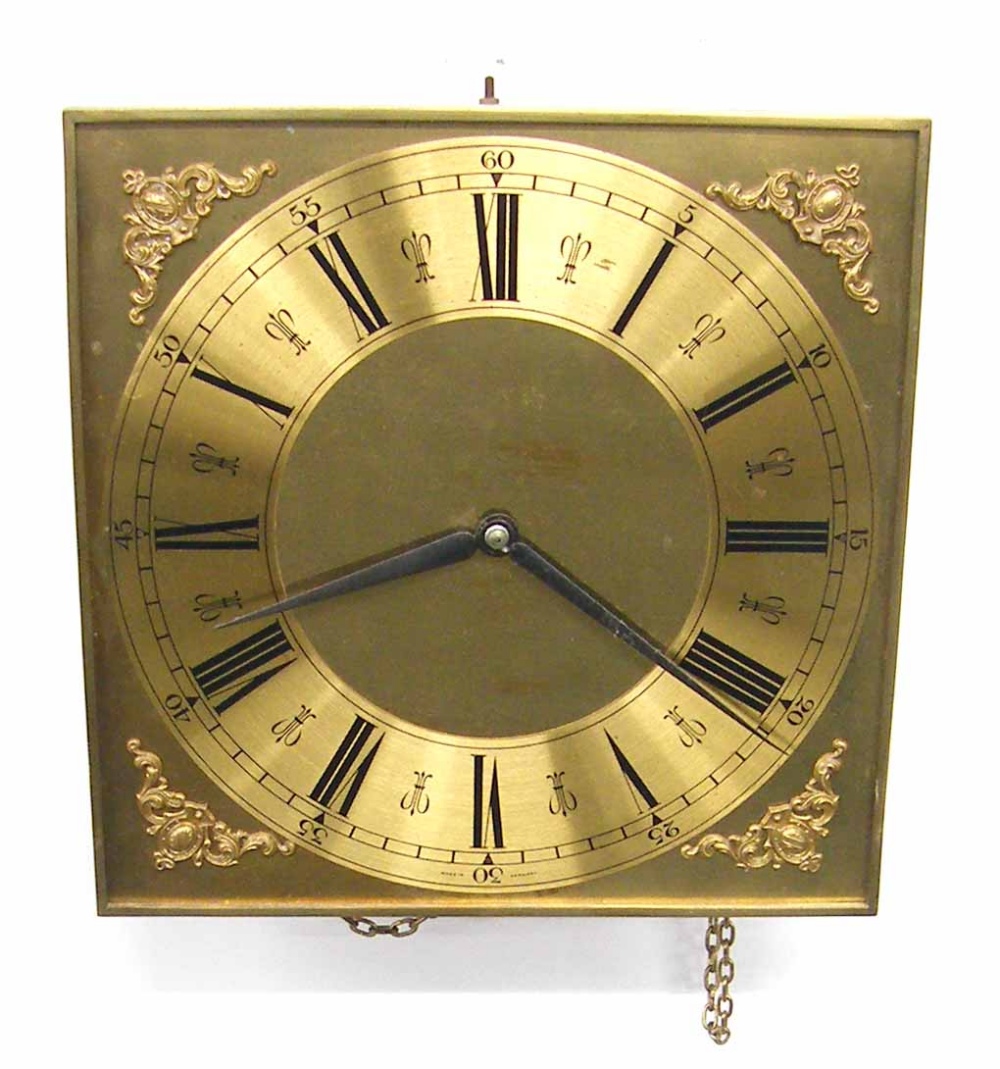 German contemporary double weight wall clock striking on a bell with 10.25" square brass dial ( - Image 3 of 3