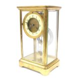 French brass four glass two train mantel clock, the Japy Freres movement striking on a gong, the