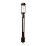 Good flame mahogany bowfront stick barometer, the silvered ivory scale signed Hy. Austin, London