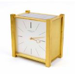 Patek Philippe contemporary solar charge battery mantel clock timepiece, the 4.5" square silvered di