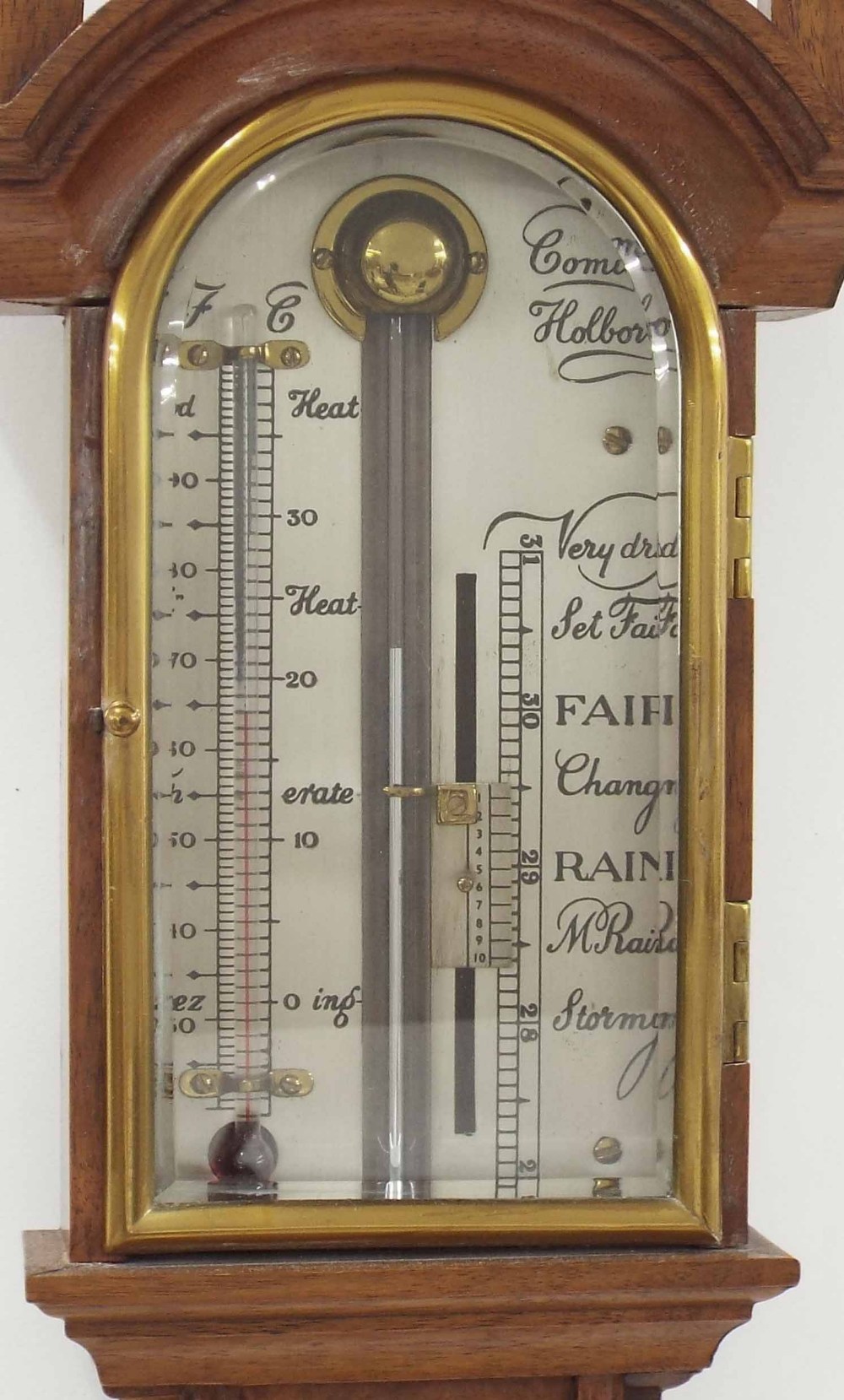 Contemporary burr walnut stick barometer, the silvered scale signed Comitti, Holborn, over a flat - Image 2 of 3