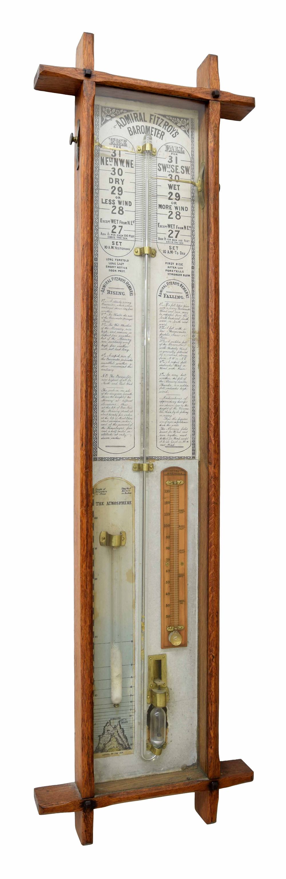 Admiral Fitzroy barometer, within an oak case, 41.5" high