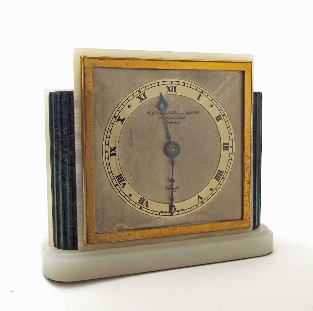 Art Deco style Elliott mantel clock timepiece, the 4" square silvered dial plate inscribed Garrard & - Image 3 of 4